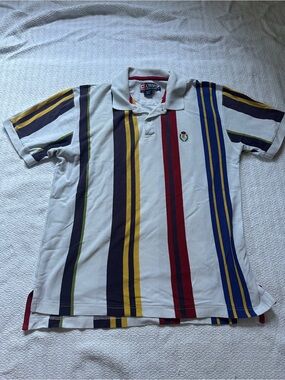 Champs White Polo with Multicolor Vertical Stripes